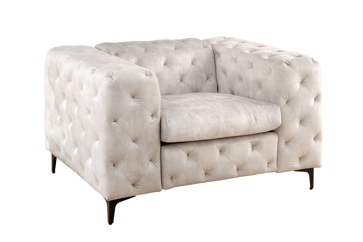 Sessel MODERN BAROCK 120cm Chesterfield-Optik Federkern Samt champagner beige