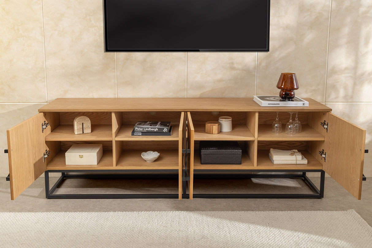 TV-Lowboard GRANDEZZA 180cm oak wood look w/ black metal frame