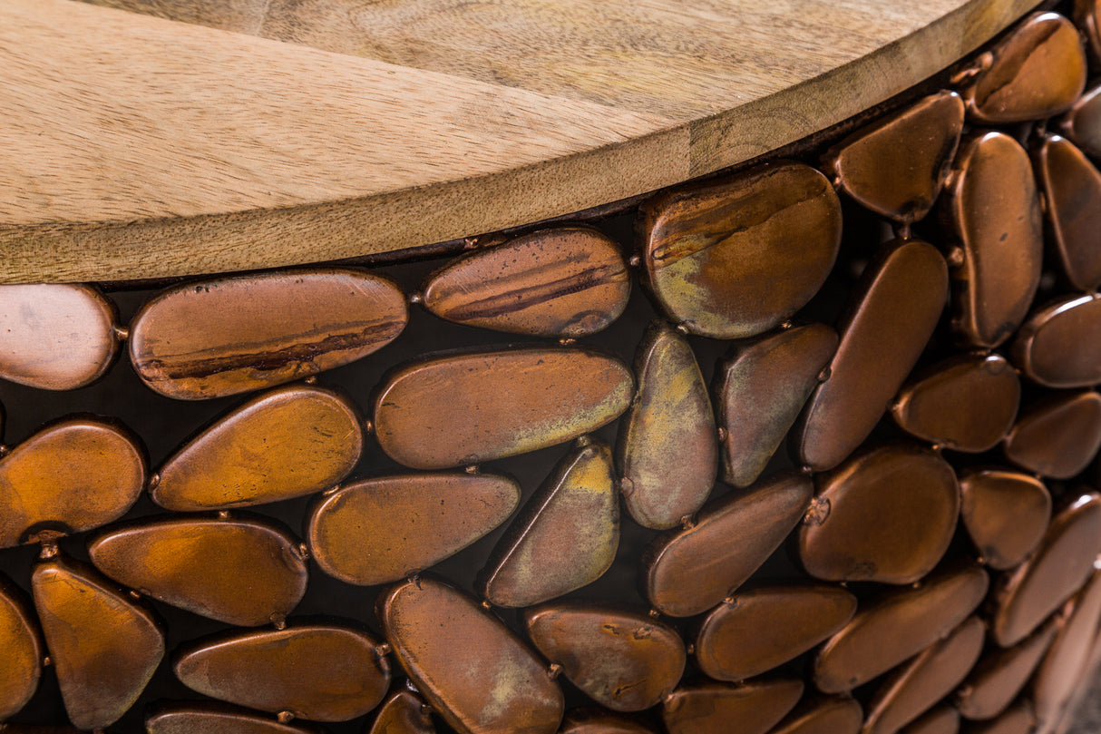 Couchtisch STONE MOSAIC 2er Set 54-66cm Mangoholz Platten kupfer
