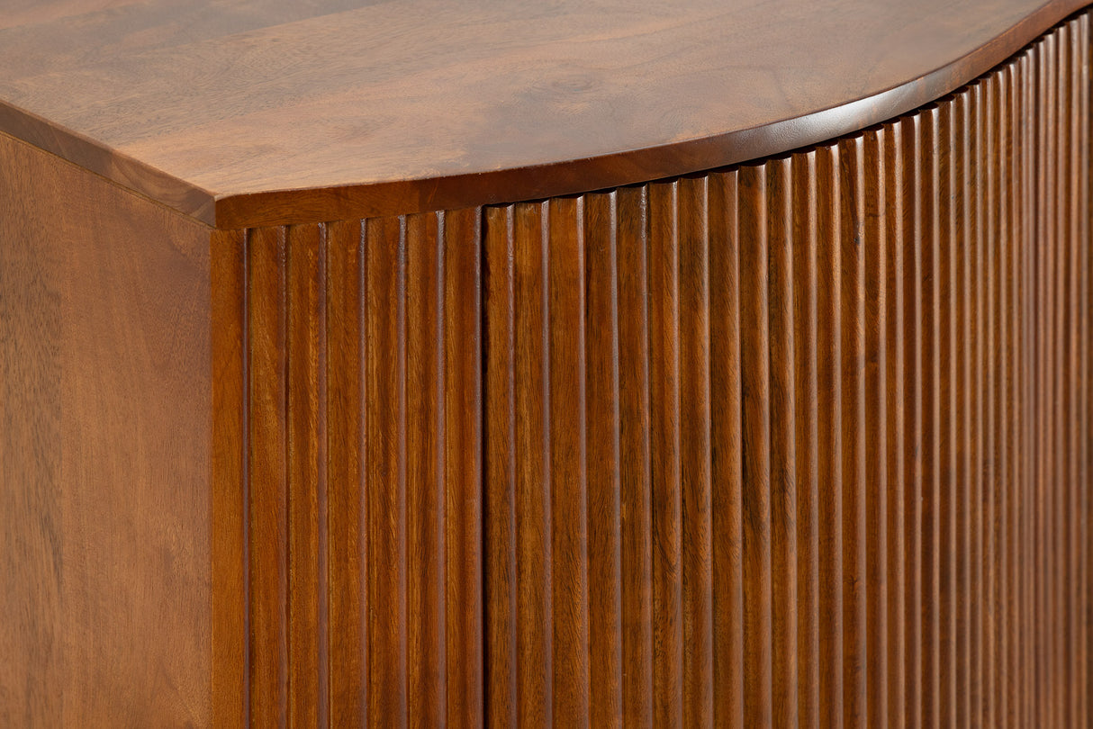 Sideboard GRANDEUR 180cm 3D Retro-Stil Mangoholz braun mit schwarzen Metallbeinen