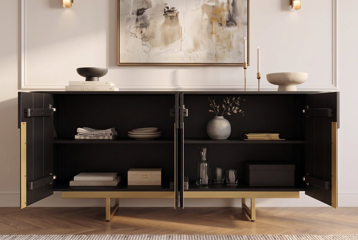 Sideboard GATSBY 160cm retro style mango wood black gold