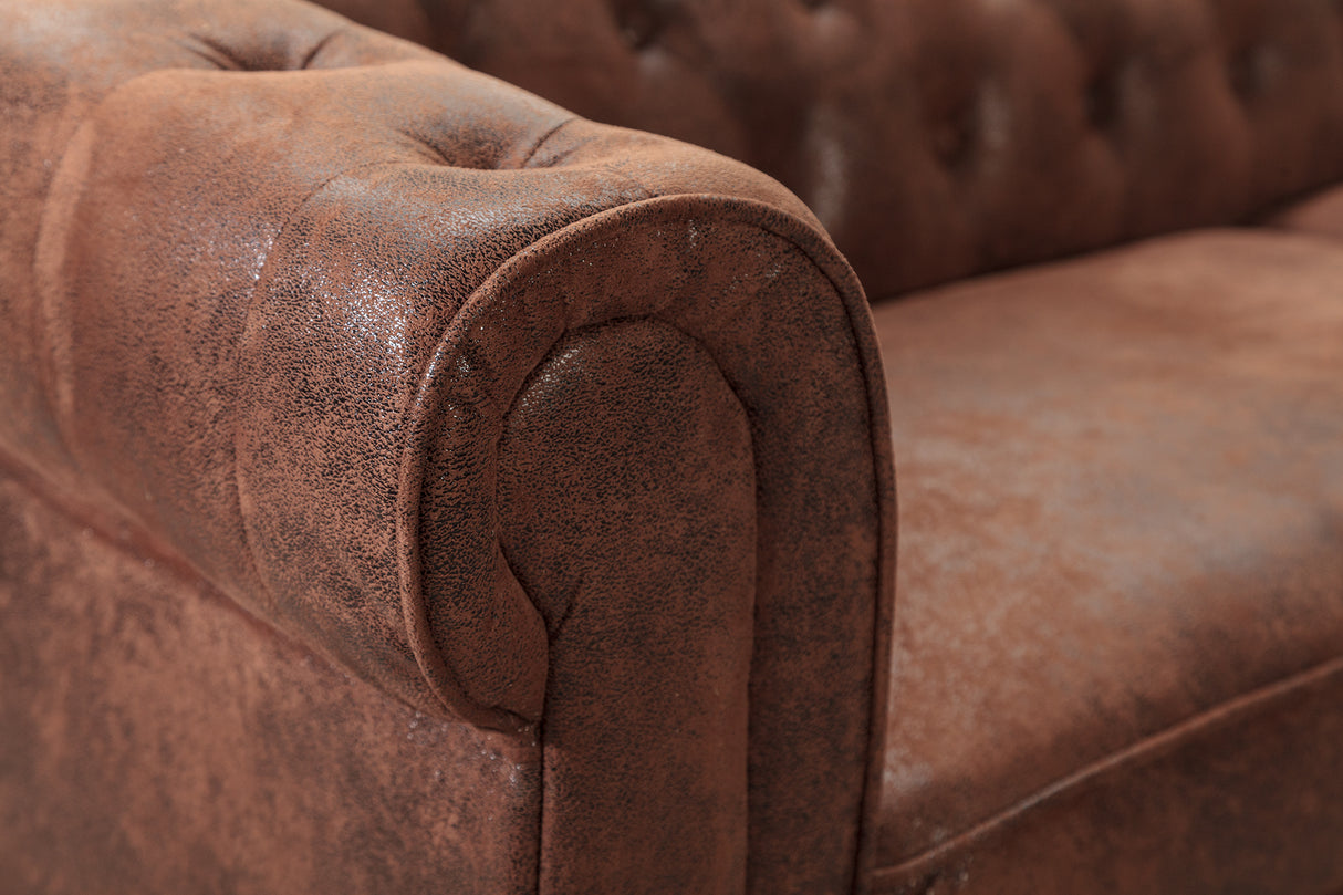 Ecksofa CHESTERFIELD mit Ottomane links 270cm Federkern Microfaser antikbraun