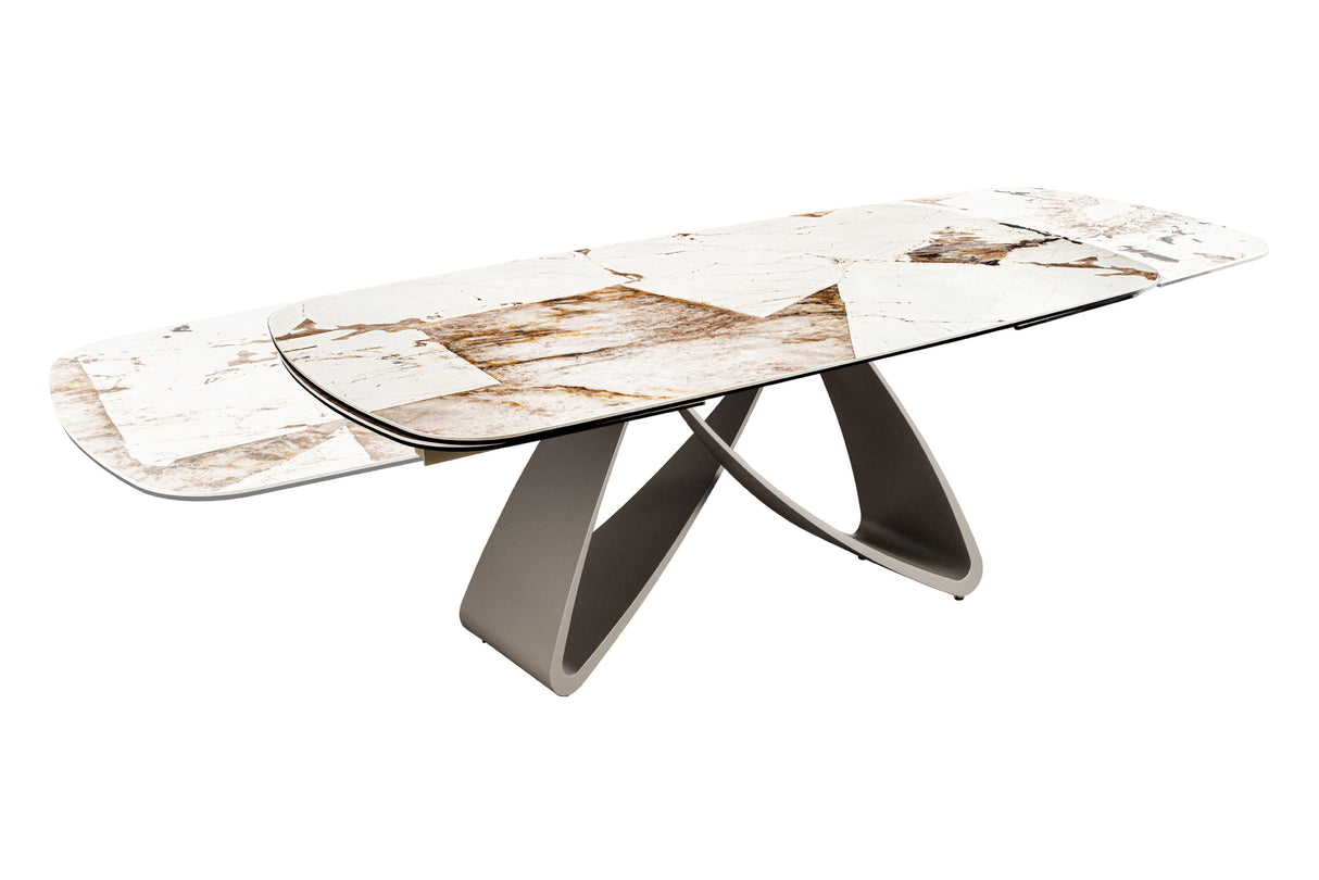 Dining table INFINITY 180-220-260cm boat-shaped extendable italian patagonia ceramic white brown