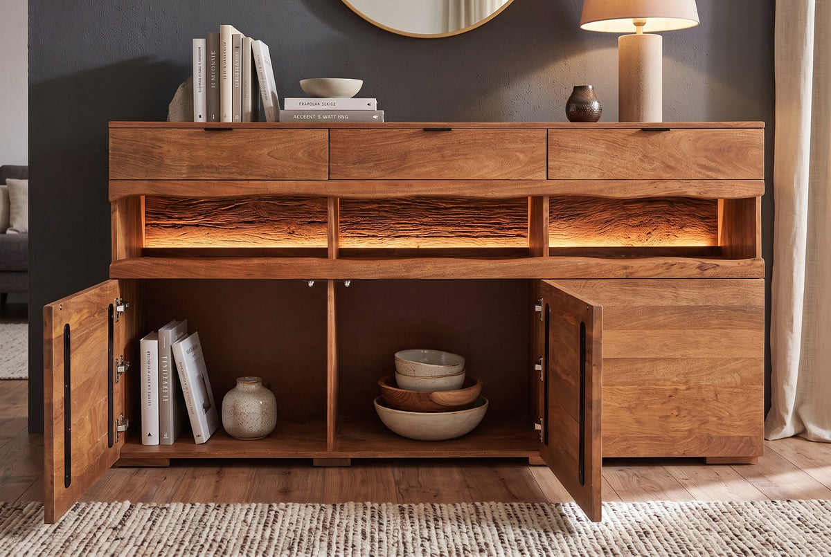 Sideboard GRAND MANGO 180cm mango wood brown w/ remote-controlled LED light