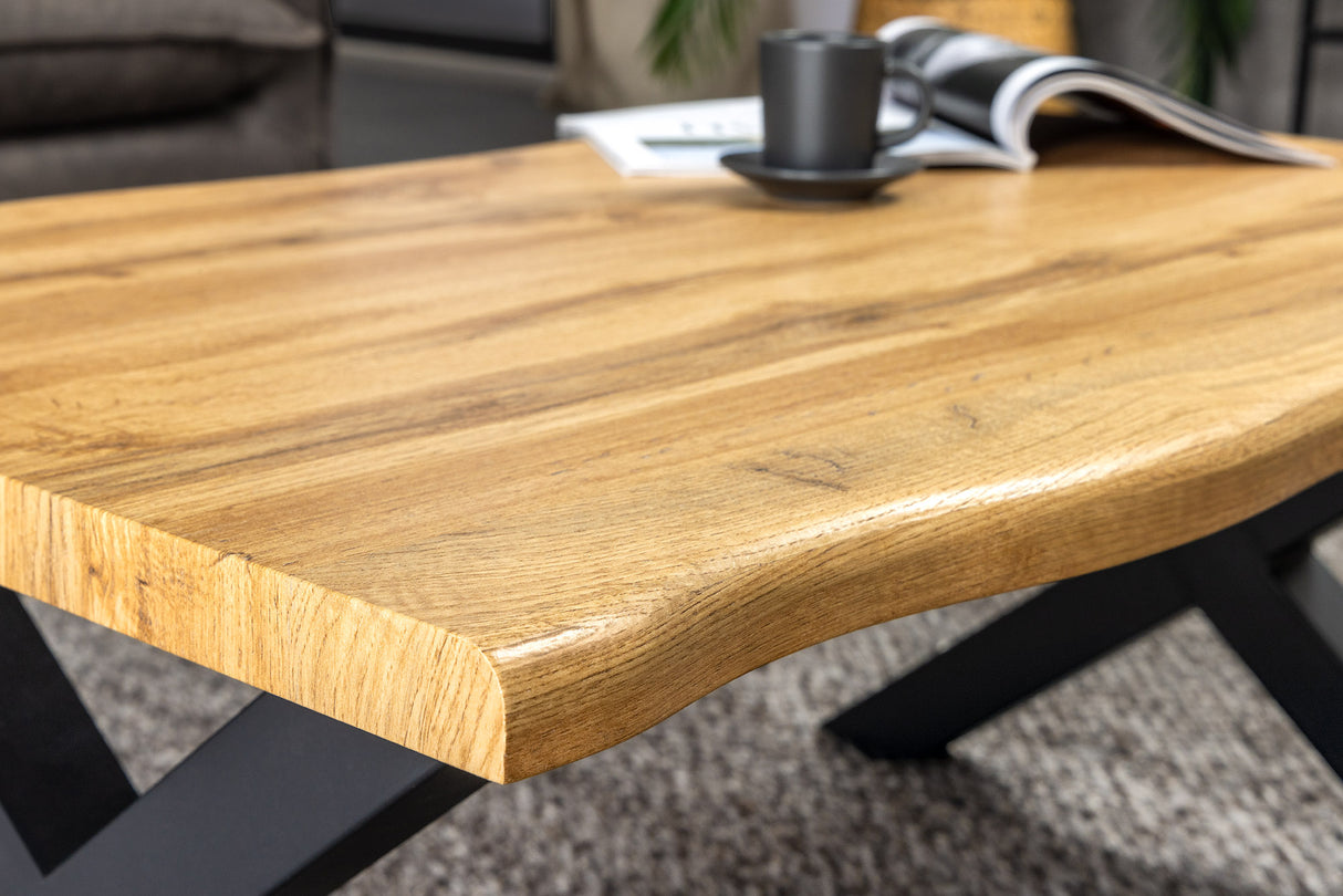 Couchtisch WILD 90cm Tischplatte 30mm X-Beine Wildeiche Optik natur