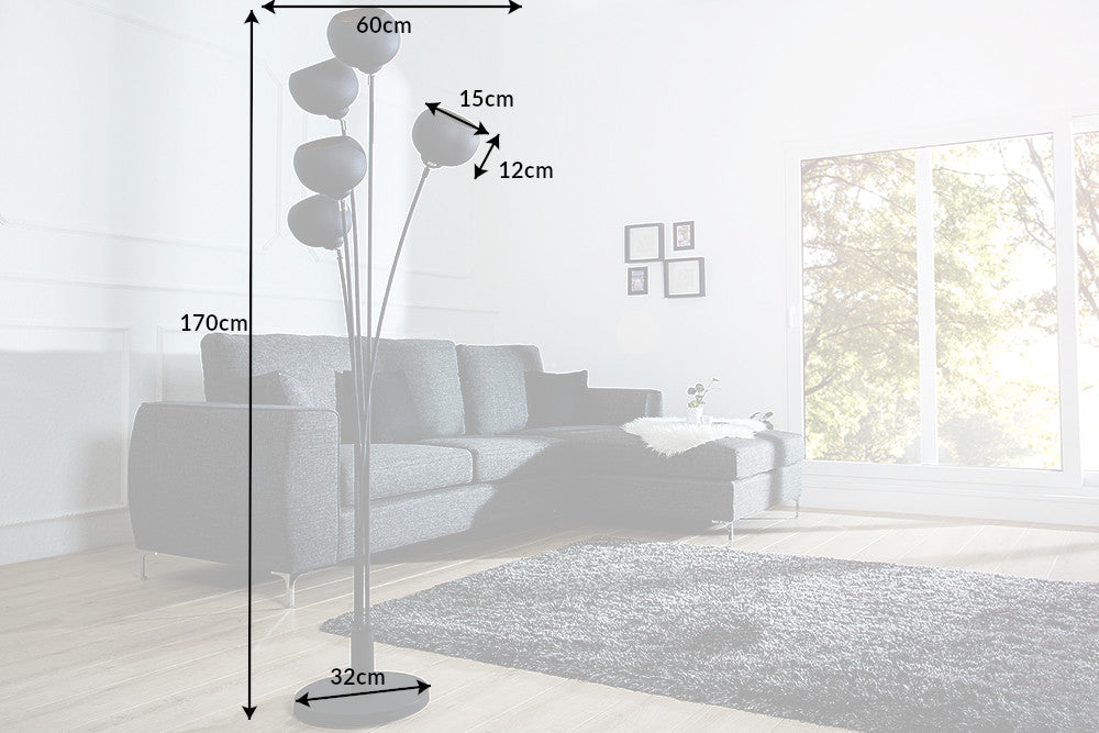 Stehleuchte MAGMA 170cm 5 Schirme schwarz gold