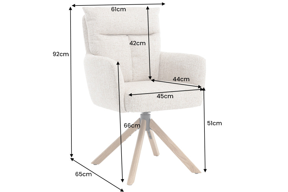 Swivel chair BIG GEORGE 360° auto return textured fabric grey w/ oak wood frame