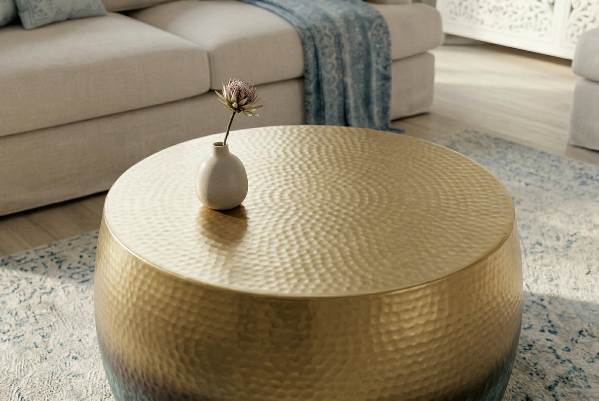 Couchtisch ORIENT III 60cm gold Hammerschlageffekt mit Patina