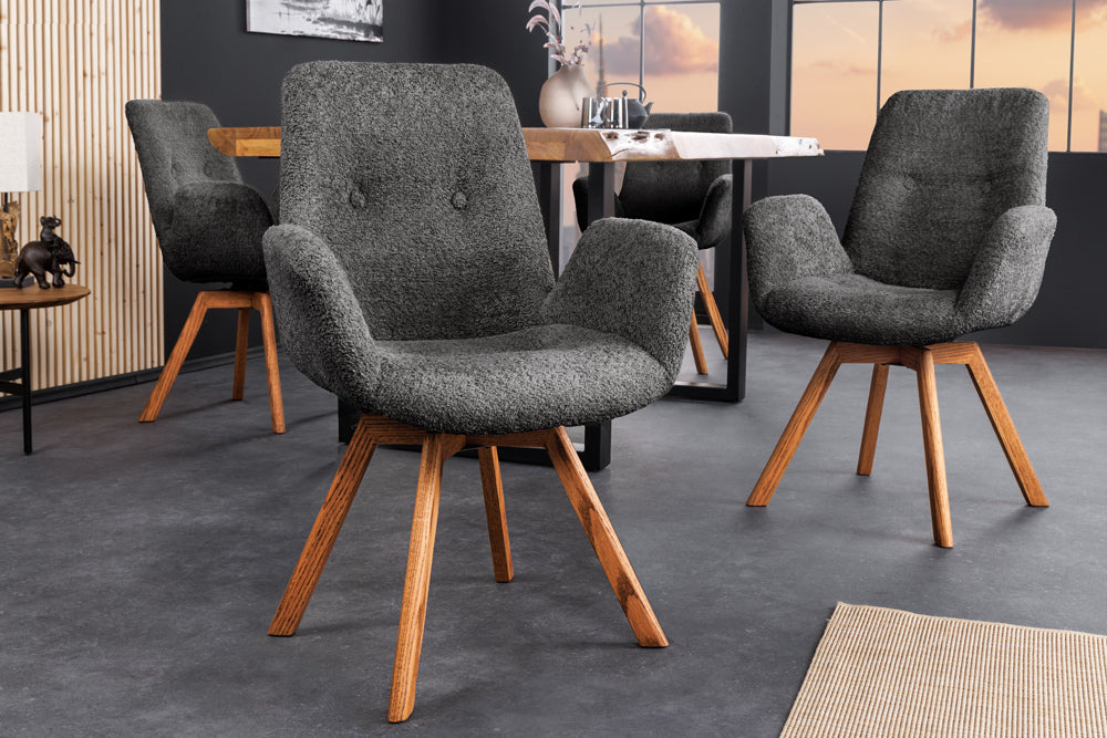 Drehstuhl BALTIC 360° drehbar Bouclé dunkelgrau mit Eichenbeinen natur