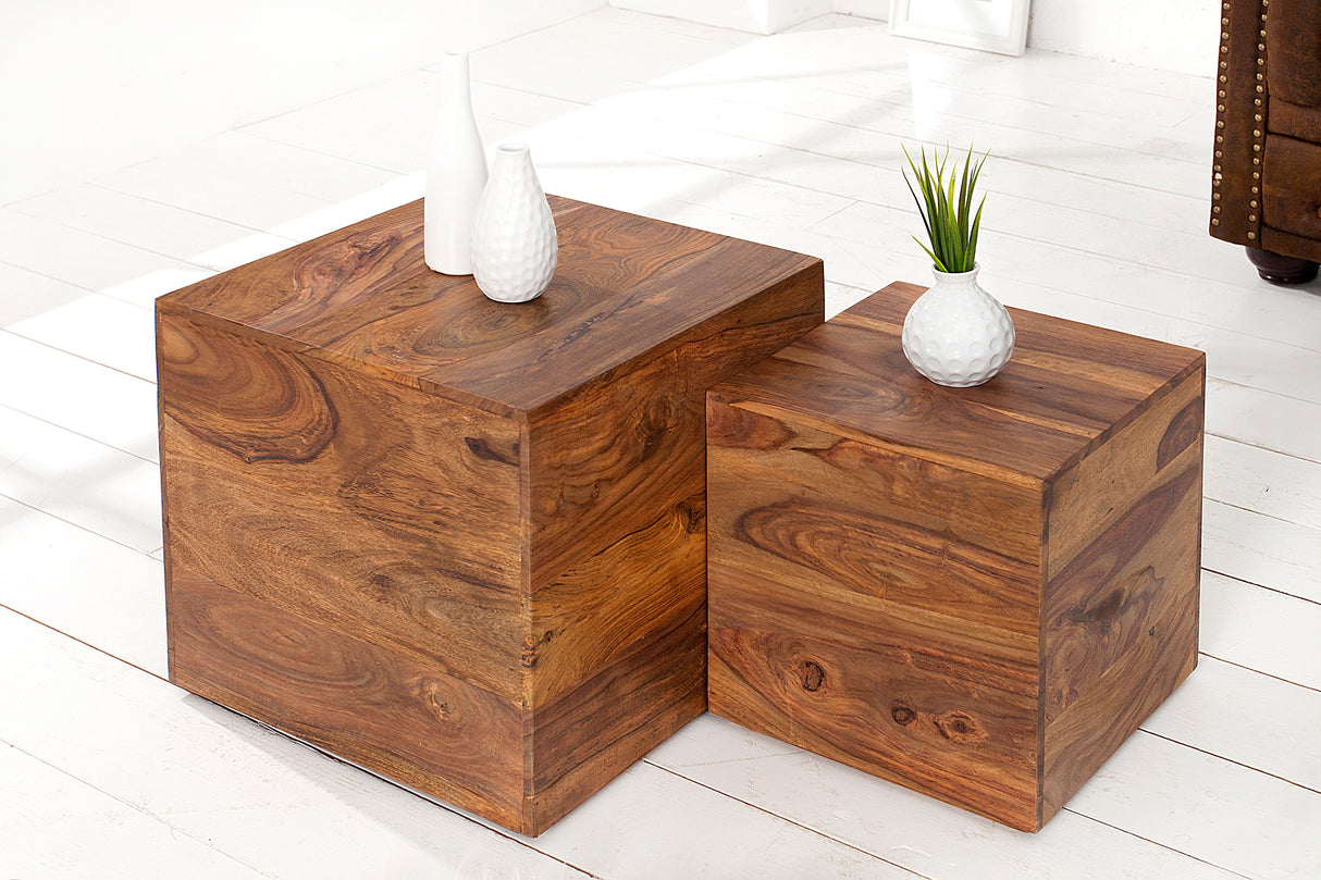 Beistelltisch Hocker MAKASSAR 30/40cm 2er Set Sheesham