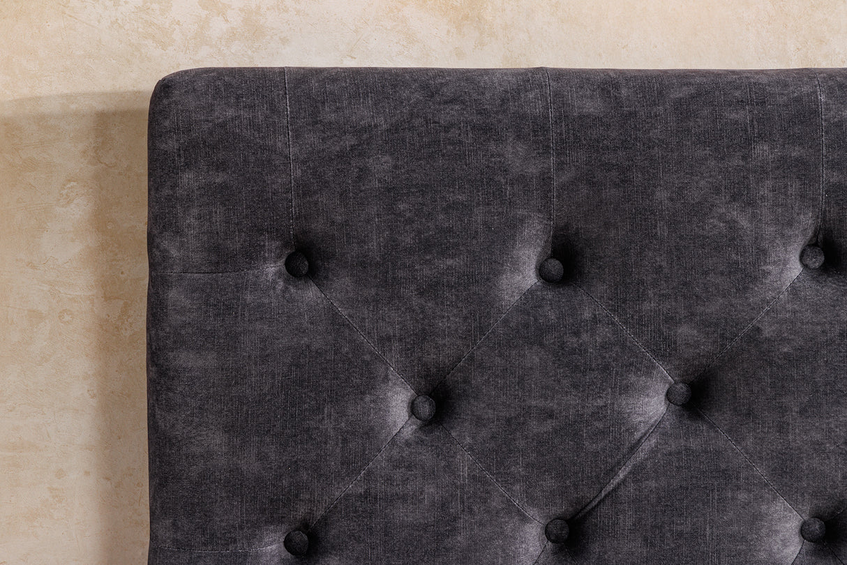 Bed PARIS 160x200cm CHESTERFIELD look velvet grey w/ storage space