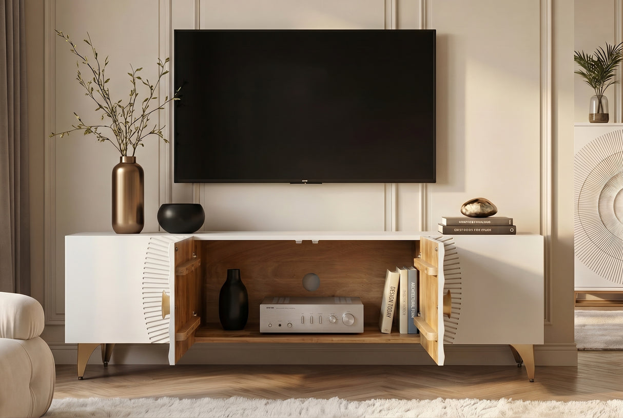 TV-Wand GOLDEN SUNSET 180 cm 3D Mangoholz weiß