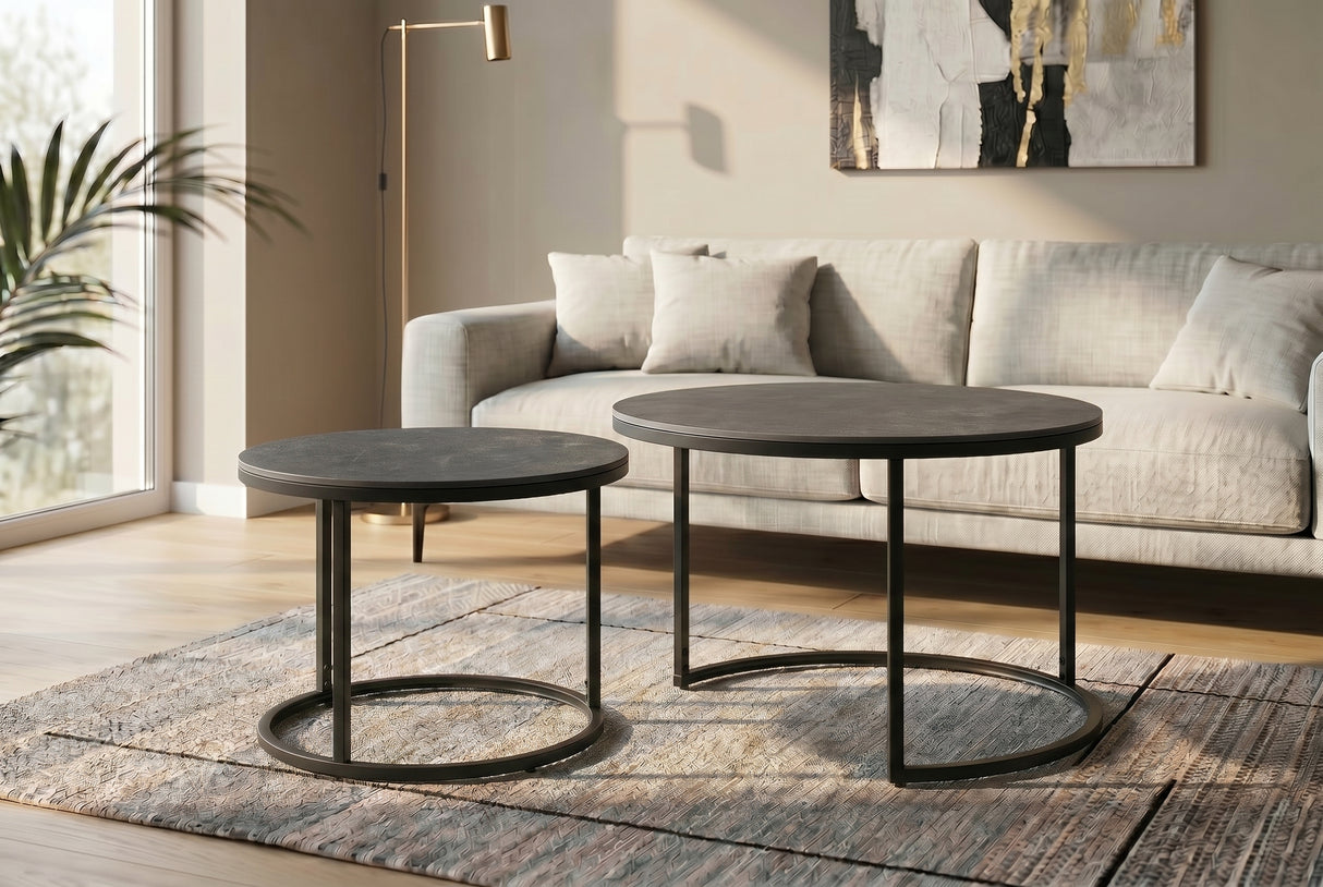 Coffee table ELEGANCE 75cm set of 2 ceramic grey
