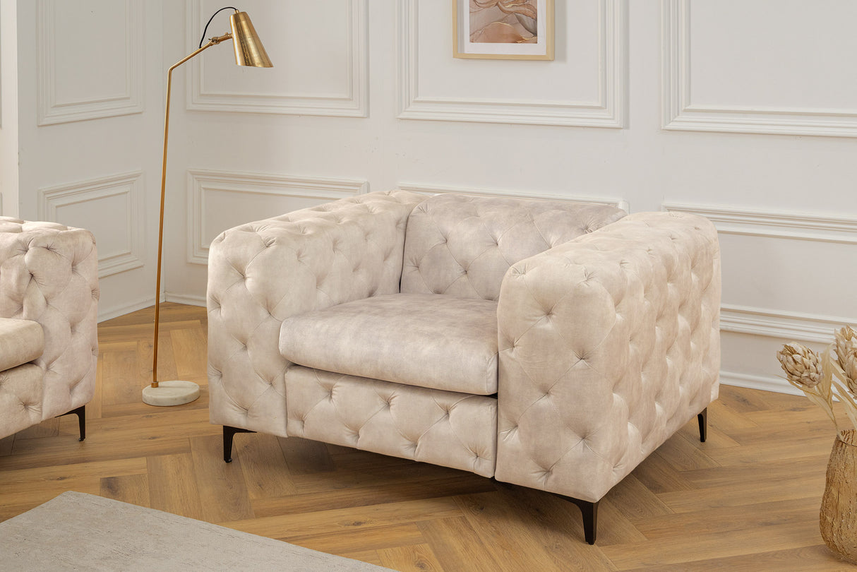 Sessel MODERN BAROCK 120cm Chesterfield-Optik Federkern Samt champagner beige