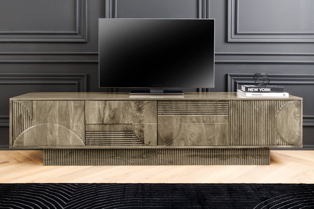TV Board ART DECO 200cm 3D mango wood grey
