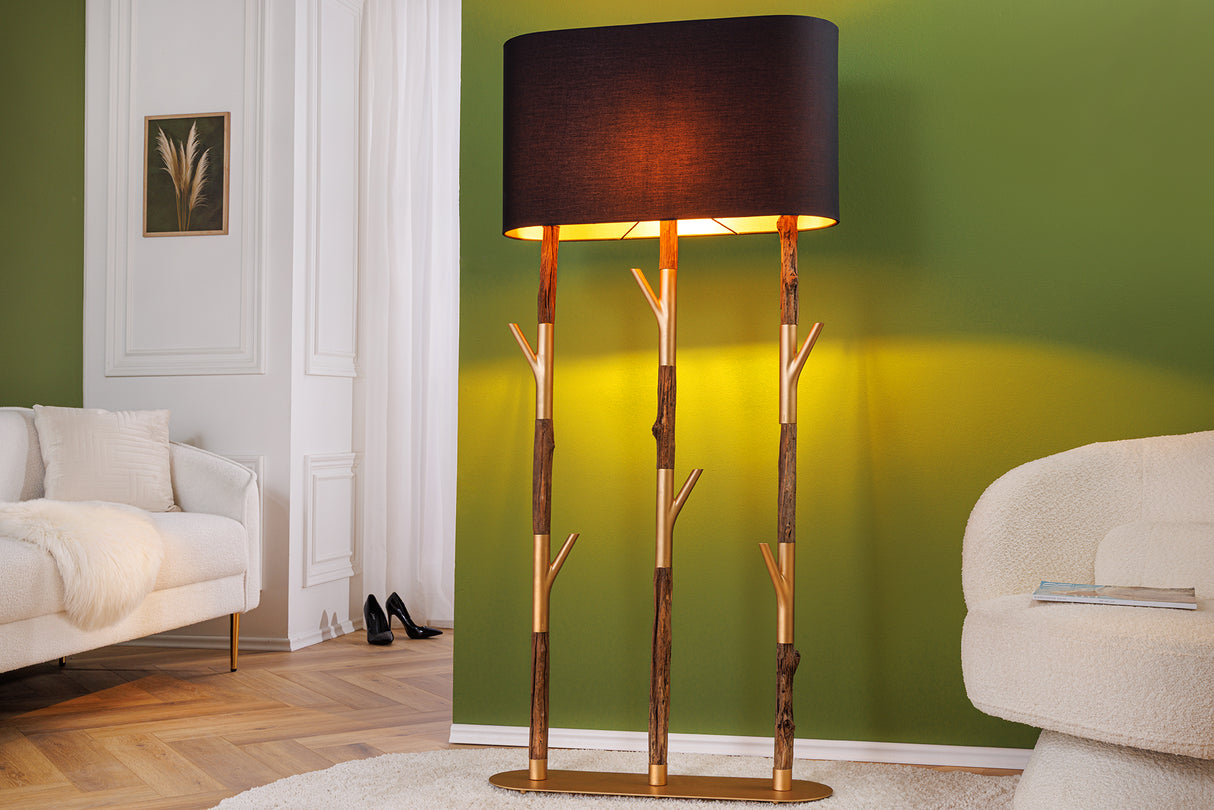 Stehleuchte WARDROBE 150cm Gestell natur gold mit Lampenschirm Schwarzgold