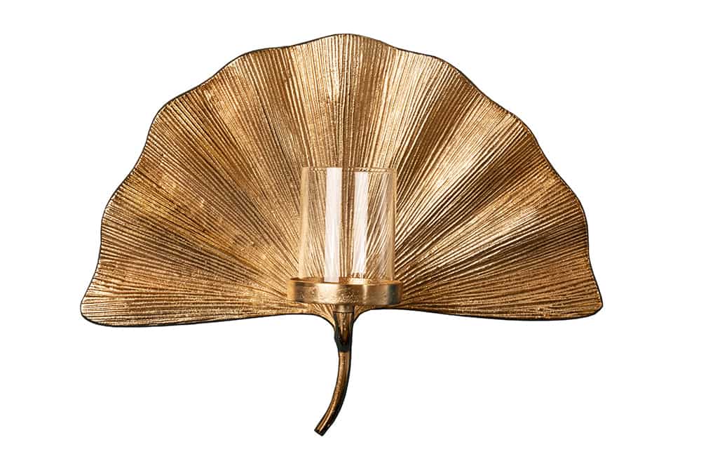 Wall decoration candleholder GINKGO gold
