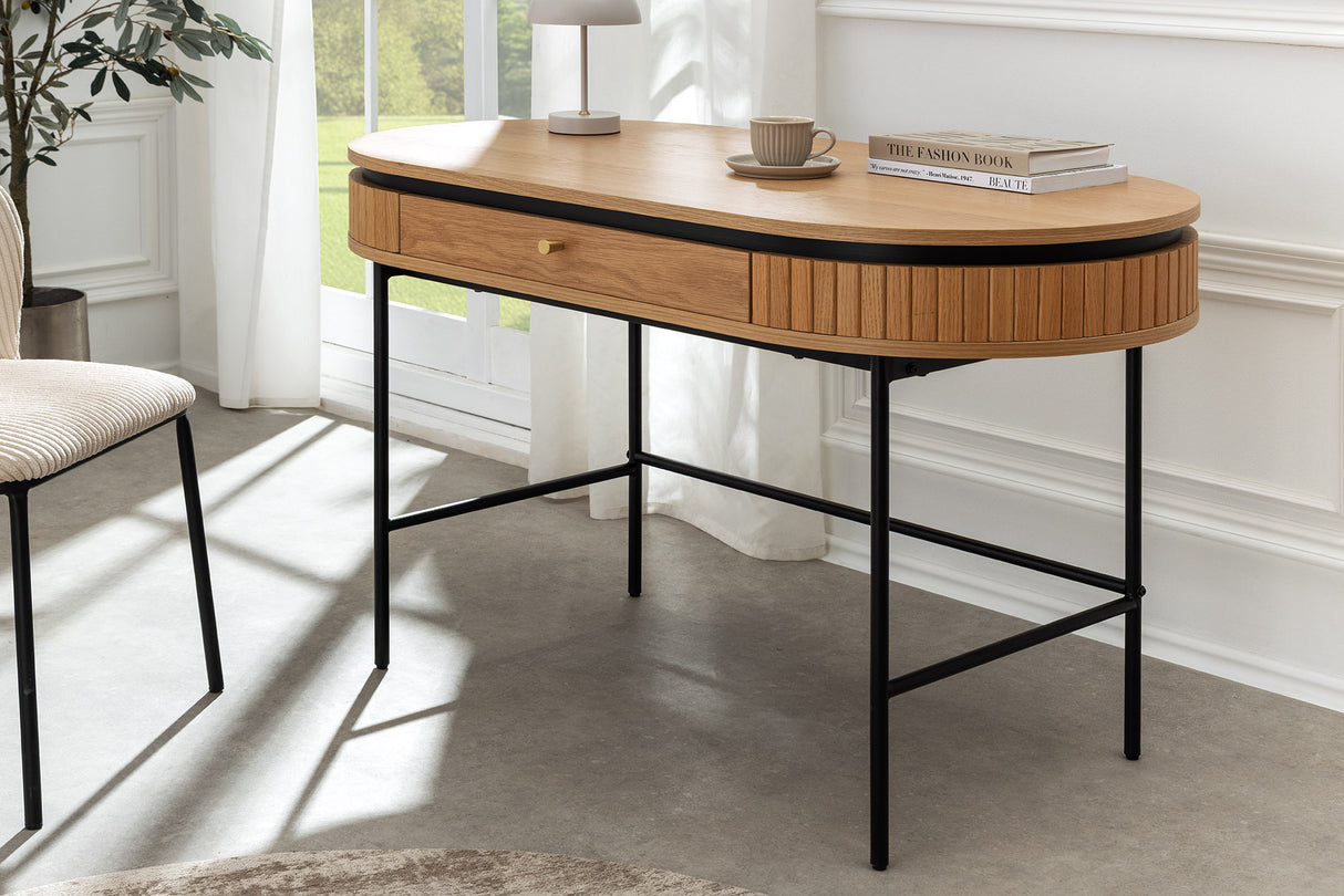 Office desk ATELIER 120cm natural oak wood look w/ black metal frame