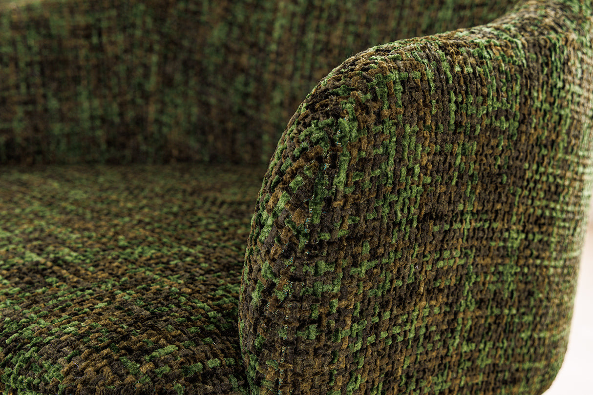 Chair EXTRAVAGANCIA dark green chenille fabric w/ armrests and champagne golden frame