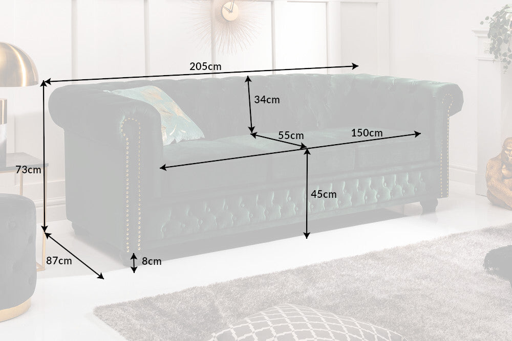 Sofa CHESTERFIELD 3-seater velvet emerald green