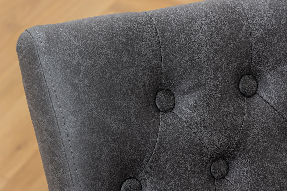 Chair CASTLE artificial leather vintage black w/ quilting in chesterfield style