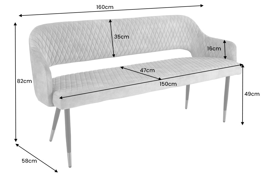 Bank PARIS 160cm Samt senfgelb