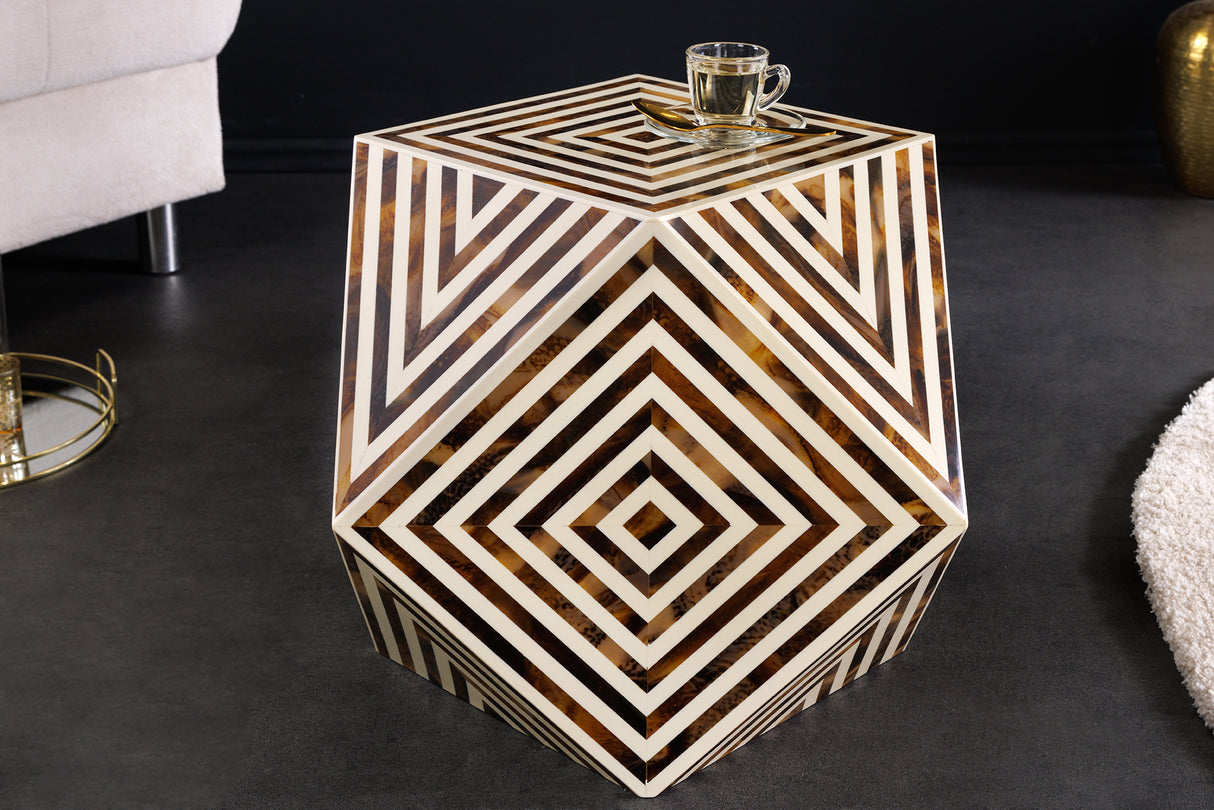 Side table HARMONY NATURE 40cm white brown in zebra look