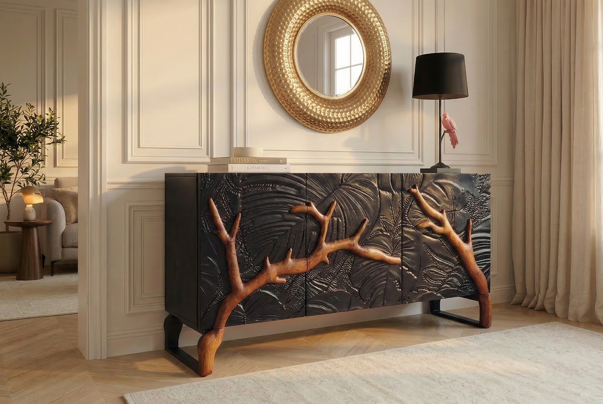 Sideboard FOREST 160cm 3D mango wood black brown