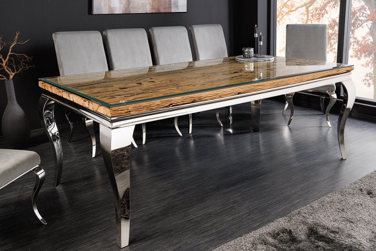 Esstisch MODERN BAROCK BARRACUDA 200cm Chrom inkl. Glasplatte ohne Teakplatte