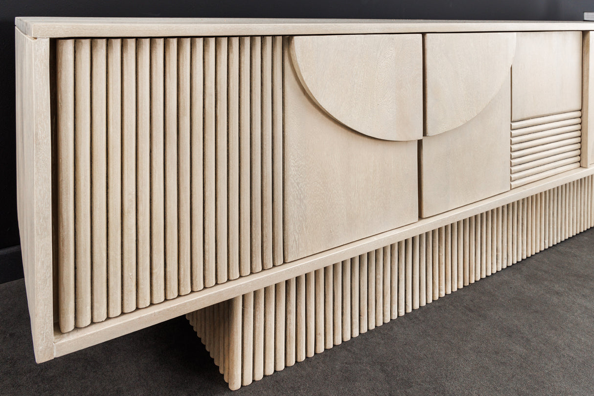 TV Board ART DECO 200cm 3D mango wood whitewashed
