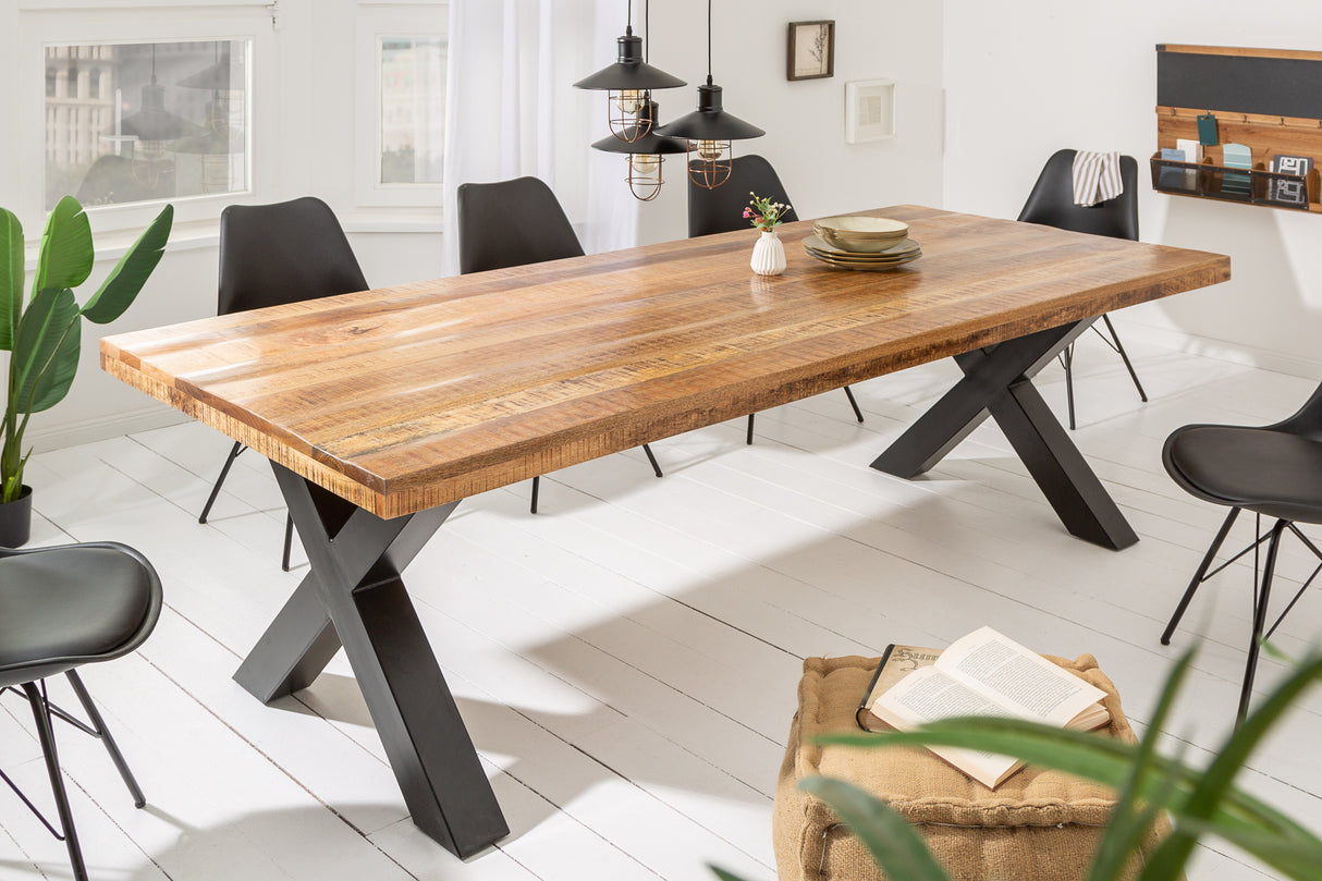 Esstisch IRON CRAFT 240cm X-Beine Mangoholz natur