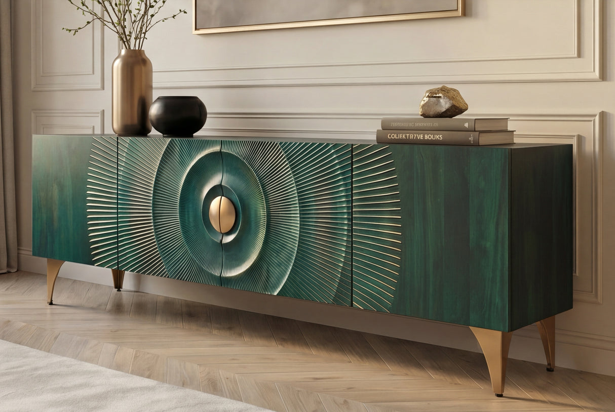 TV-Board GOLDEN SUNSET 180cm 3D Mangoholz türkis
