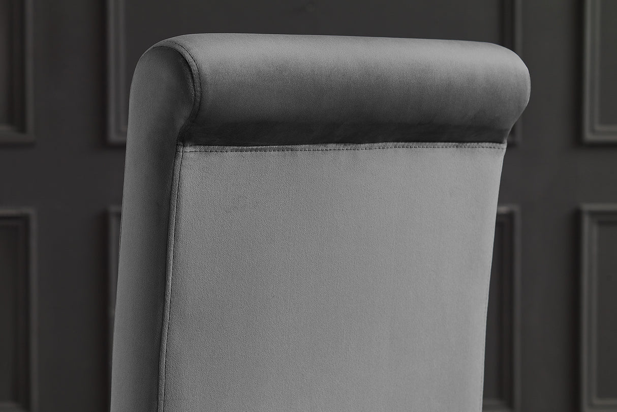 Stuhl MODERN BAROCK, samtgrau mit goldfarbenen Edelstahlbeinen