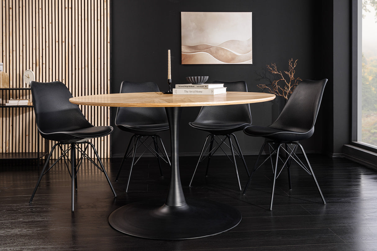 Dining table ATELIER 120cm round natural oak wood look w/ black metal frame