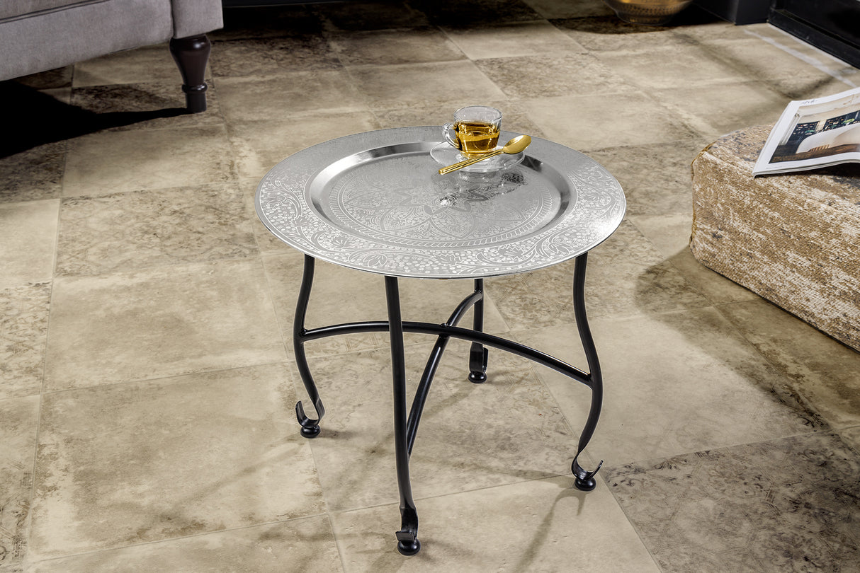Beistelltisch MARRAKESH 40cm silber Hammerschlag Design abnehmbares Tablett