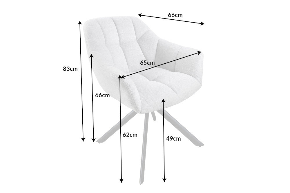 Swivel chair PAPILLON 180° rotatable w/ armrests textured fabric light grey