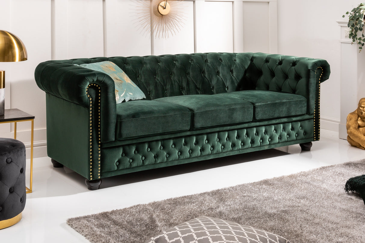 Sofa CHESTERFIELD 3-seater velvet emerald green