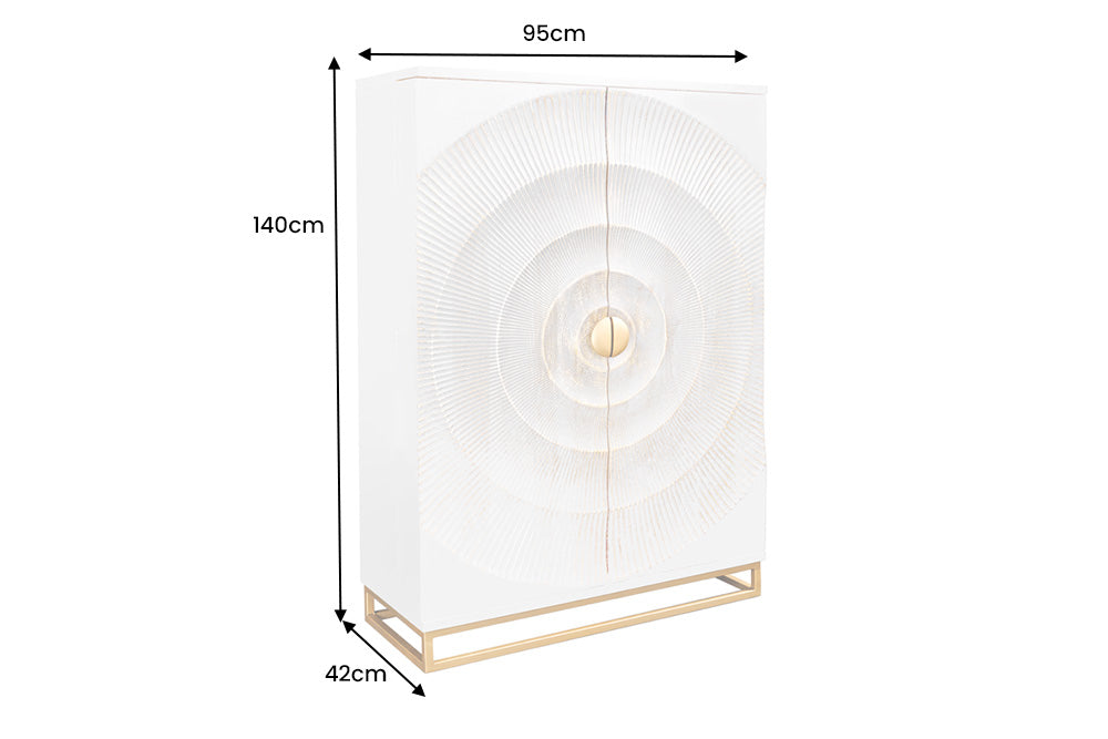 Bar cabinet GOLDEN SUNSET 140cm 3D mango wood white handmade