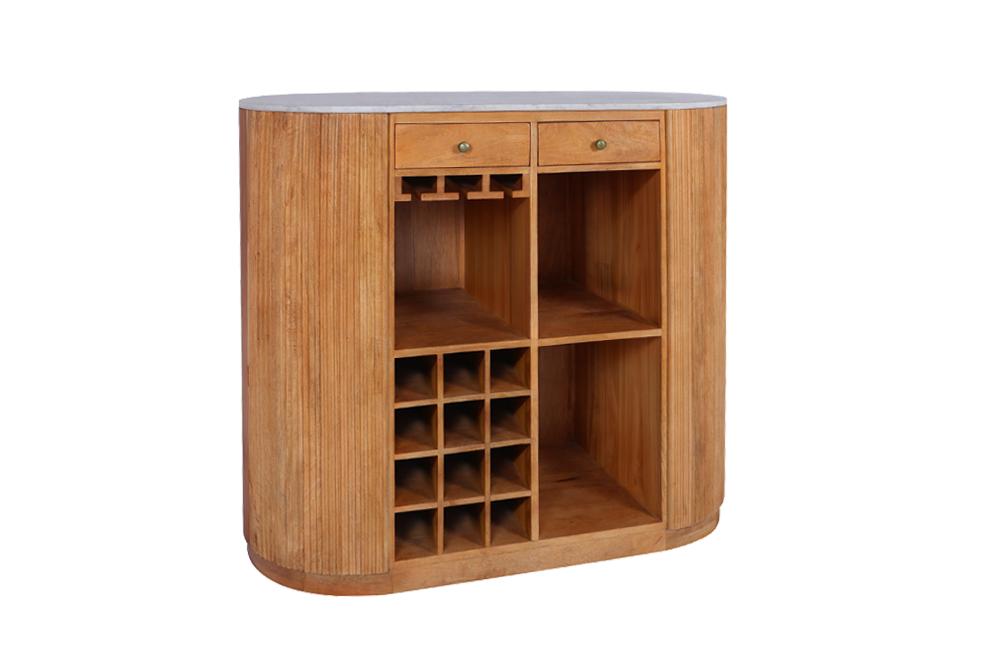 Bartisch TRES CHIC 120cm Mangoholz natur m. weißer Marmorplatte