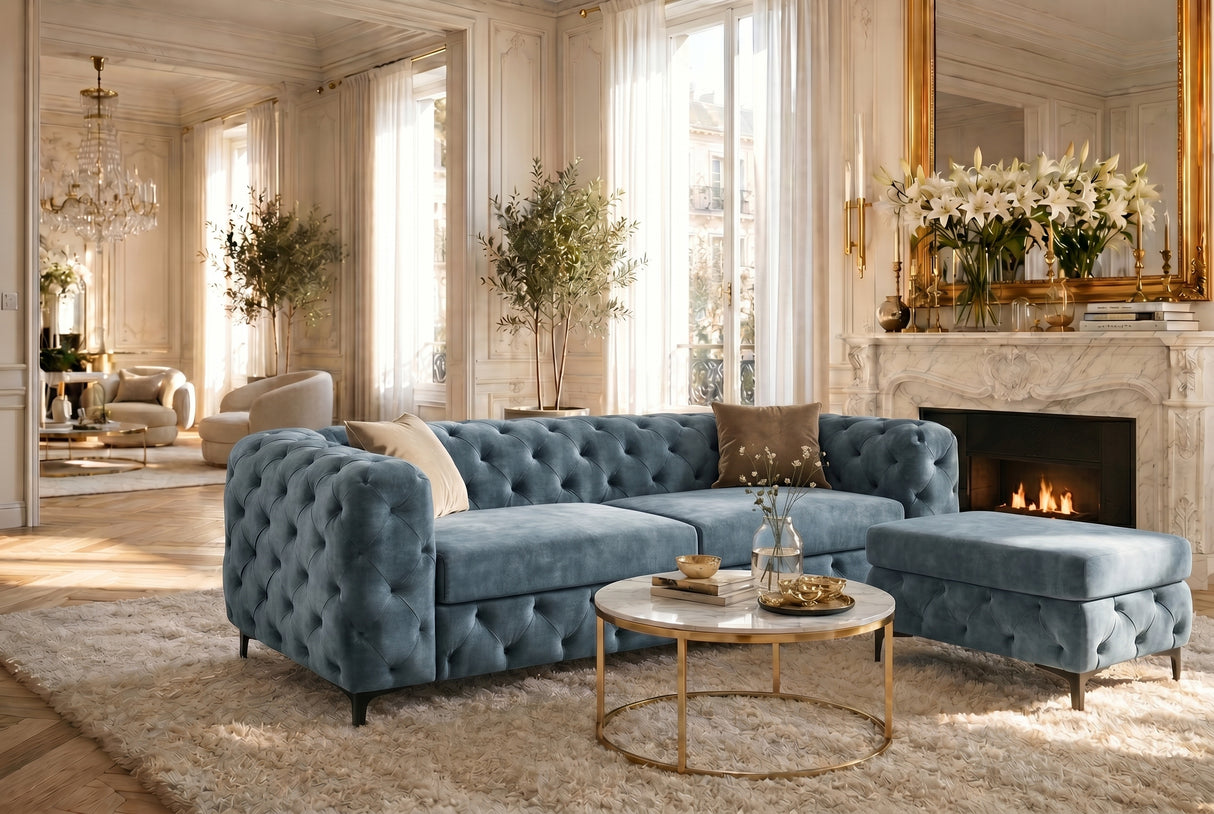 Hocker MODERN BAROCK 95cm Samt petrol