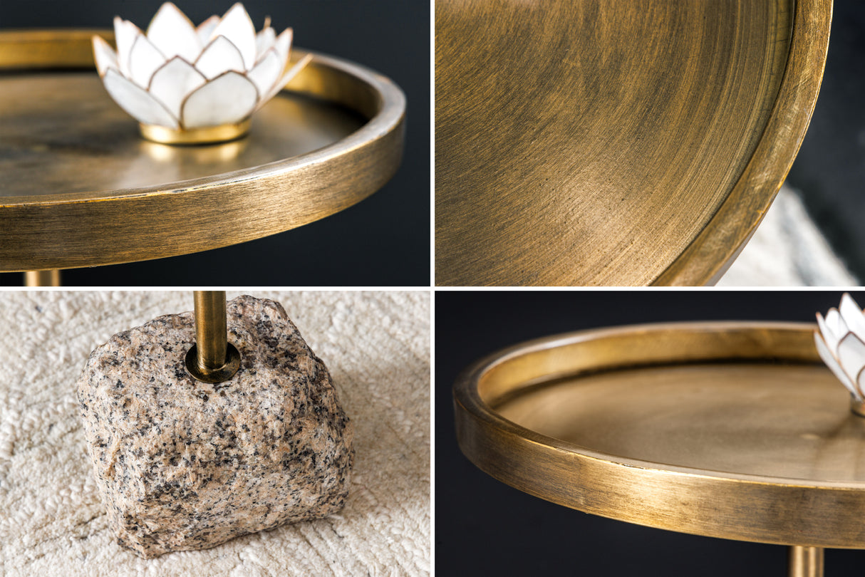 Beistelltisch TRAYFUL 60 cm Marmorsockel und antike Messingeisenplatte