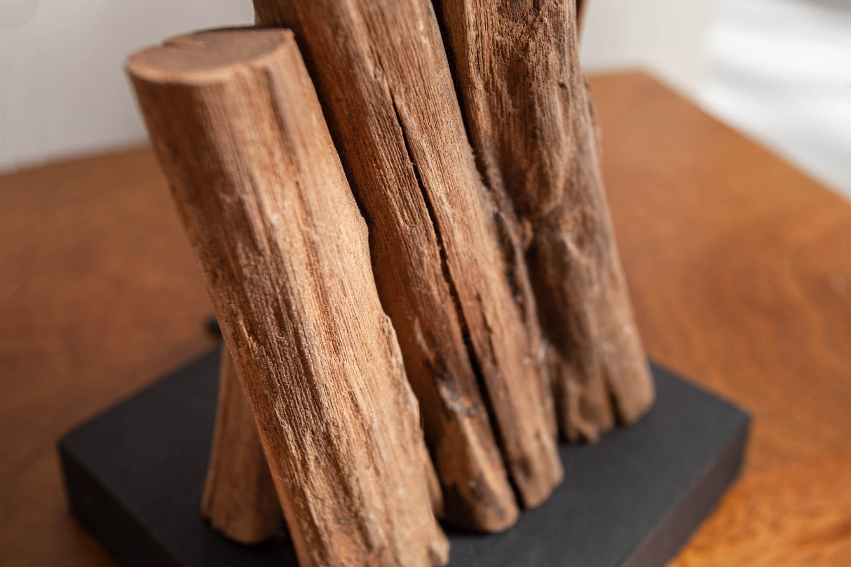 Tischleuchte PURE NATURE 45cm Recycling-Eisen Holz mit Baumwollschirm braun
