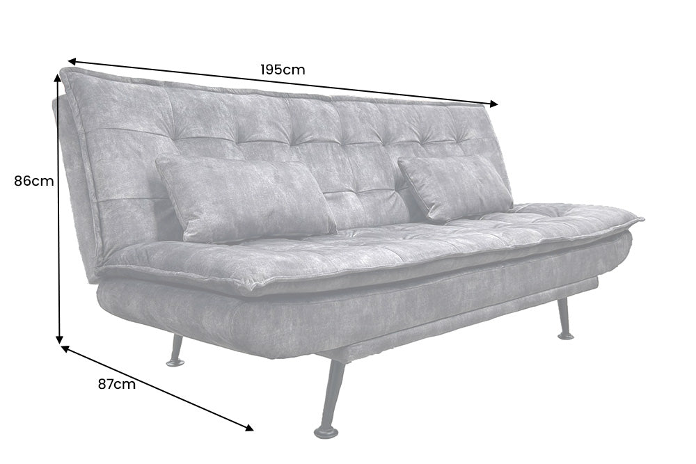 Sofa bed JAZZ 195cm 3-seater velvet grey