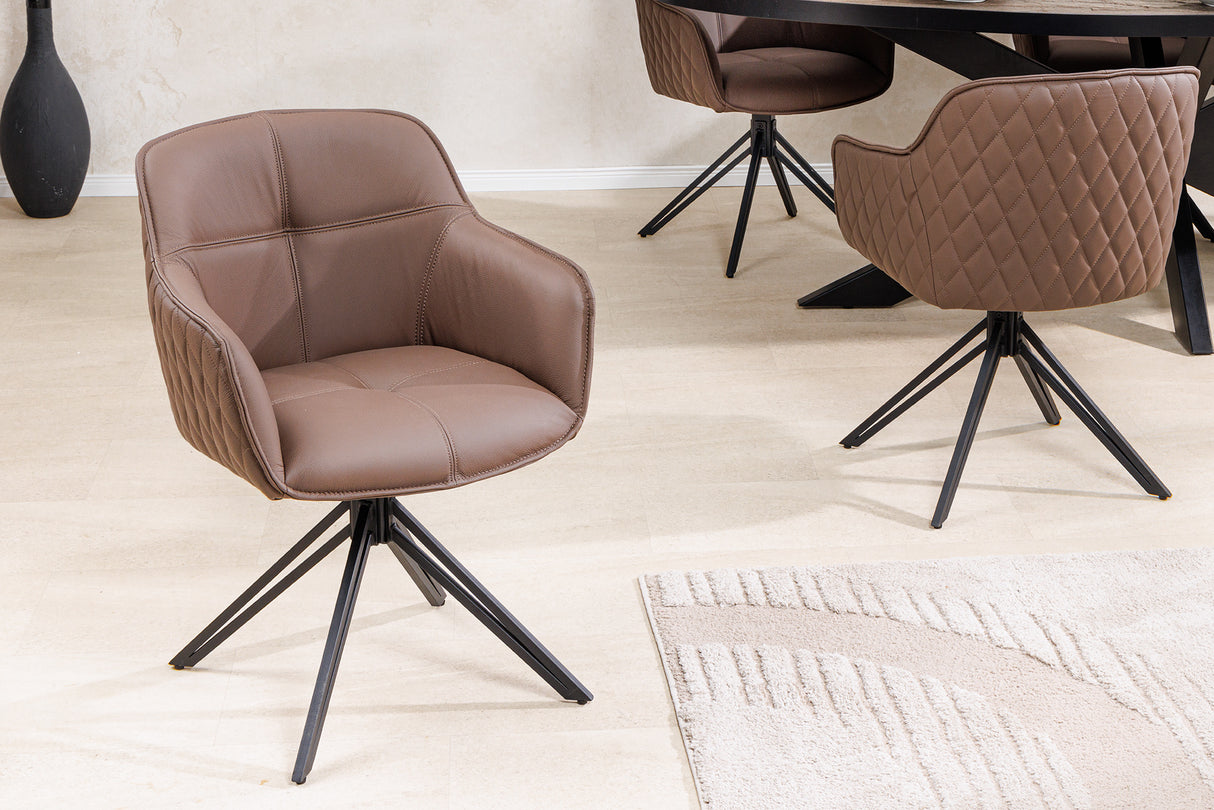 Drehstuhl EUPHORIA drehbar 180° mit Armlehnen Leder braun