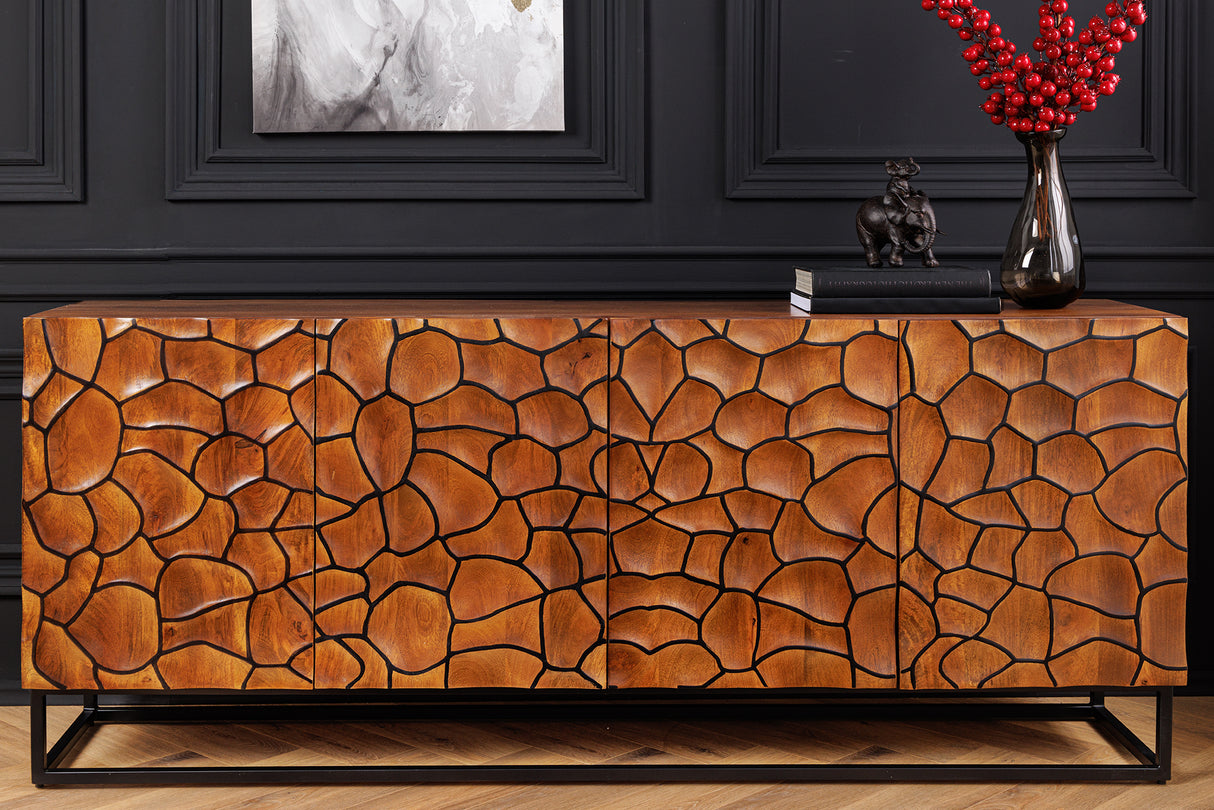 Sideboard VULCANO 180cm 3D Mosaik Mangoholz braun