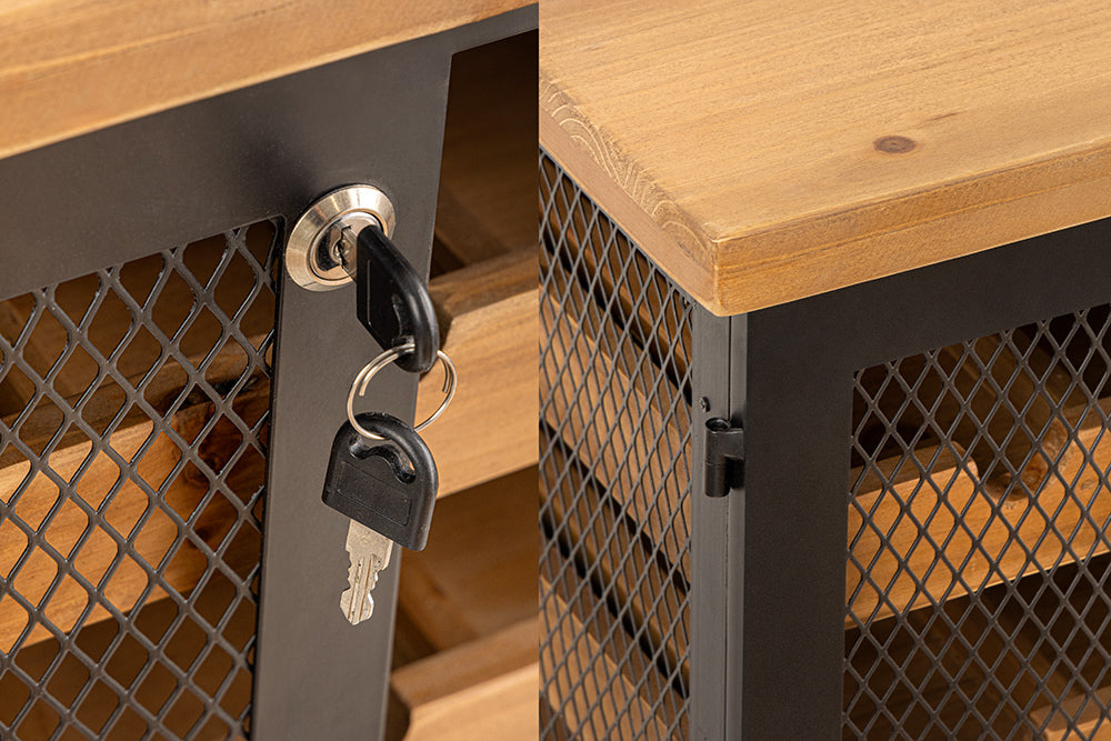 Weinschrank BODEGA 130cm für 55 Flaschen Tannenholz natur mit schwarzem Metallrahmen