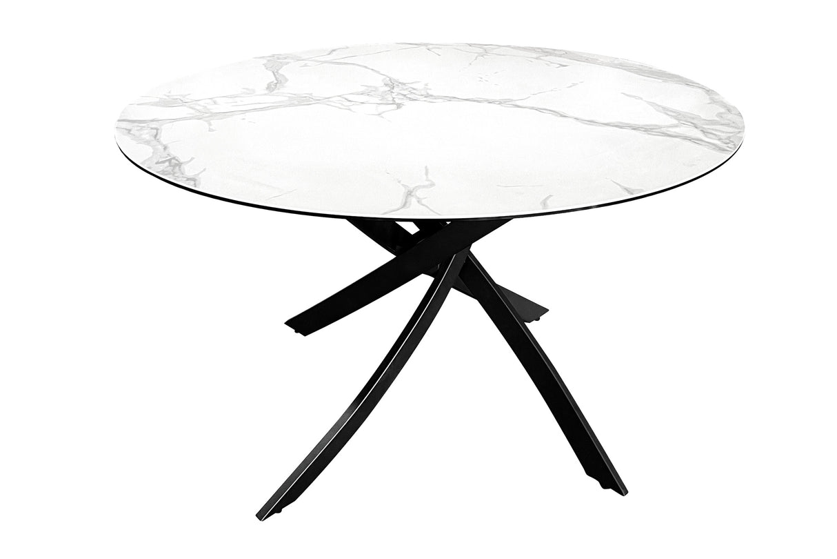 Dining table ALPINE Ø 120cm round ceramic marble look white