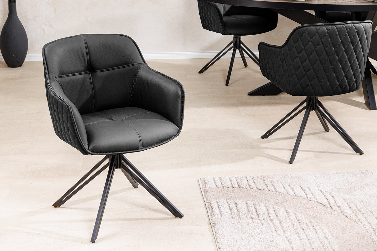 Swivel chair EUPHORIA rotatable 180° with armrests leather black