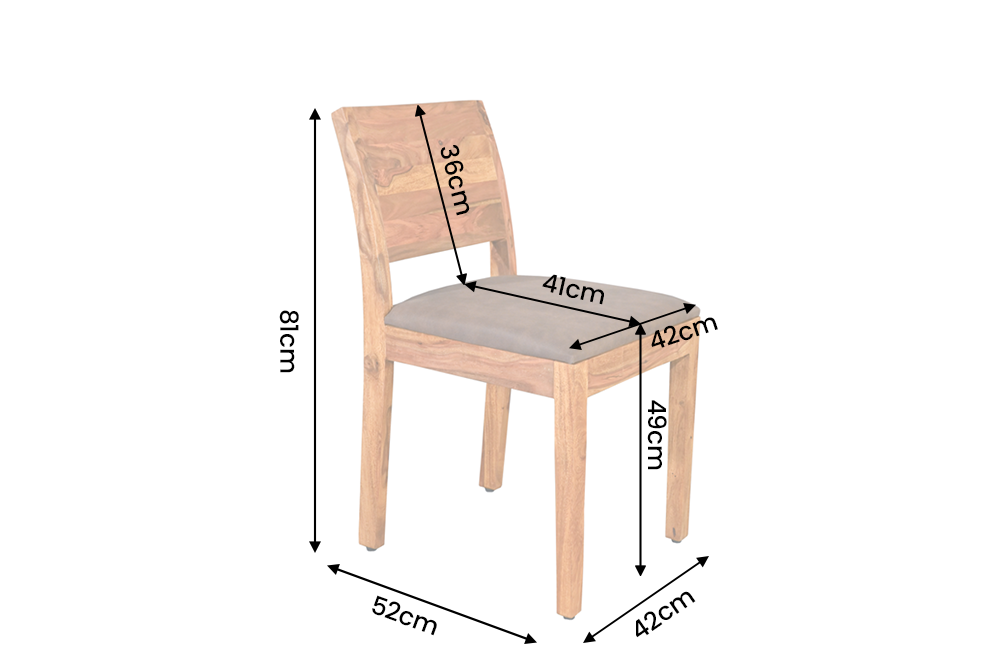 Chair MAKASSAR 80cm sheesham wood brown stone finish microfibre brown