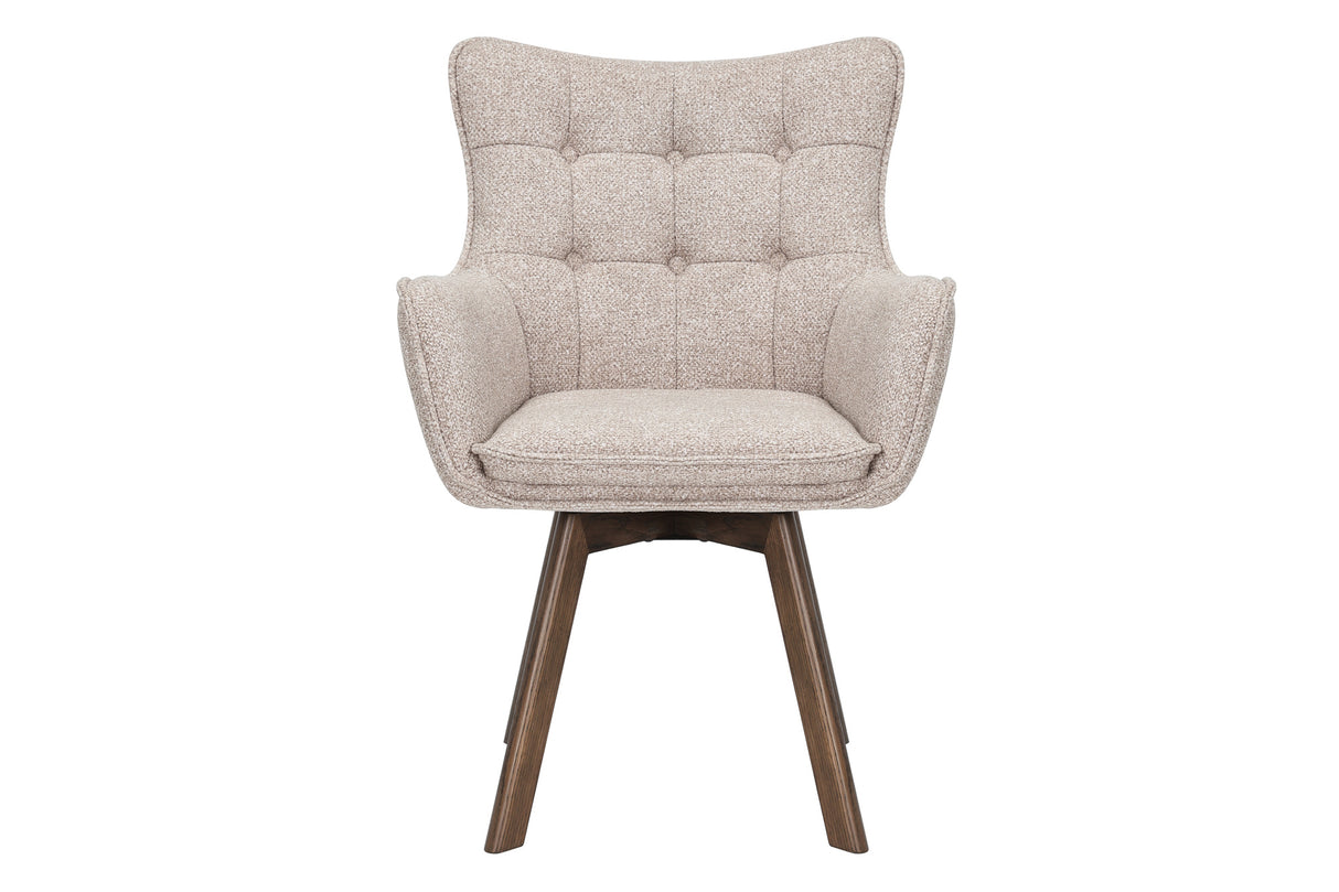 Drehstuhl THOR 360° mit Armlehnen Strukturstoff hellbeige mit Gestell Eiche dunkel natur